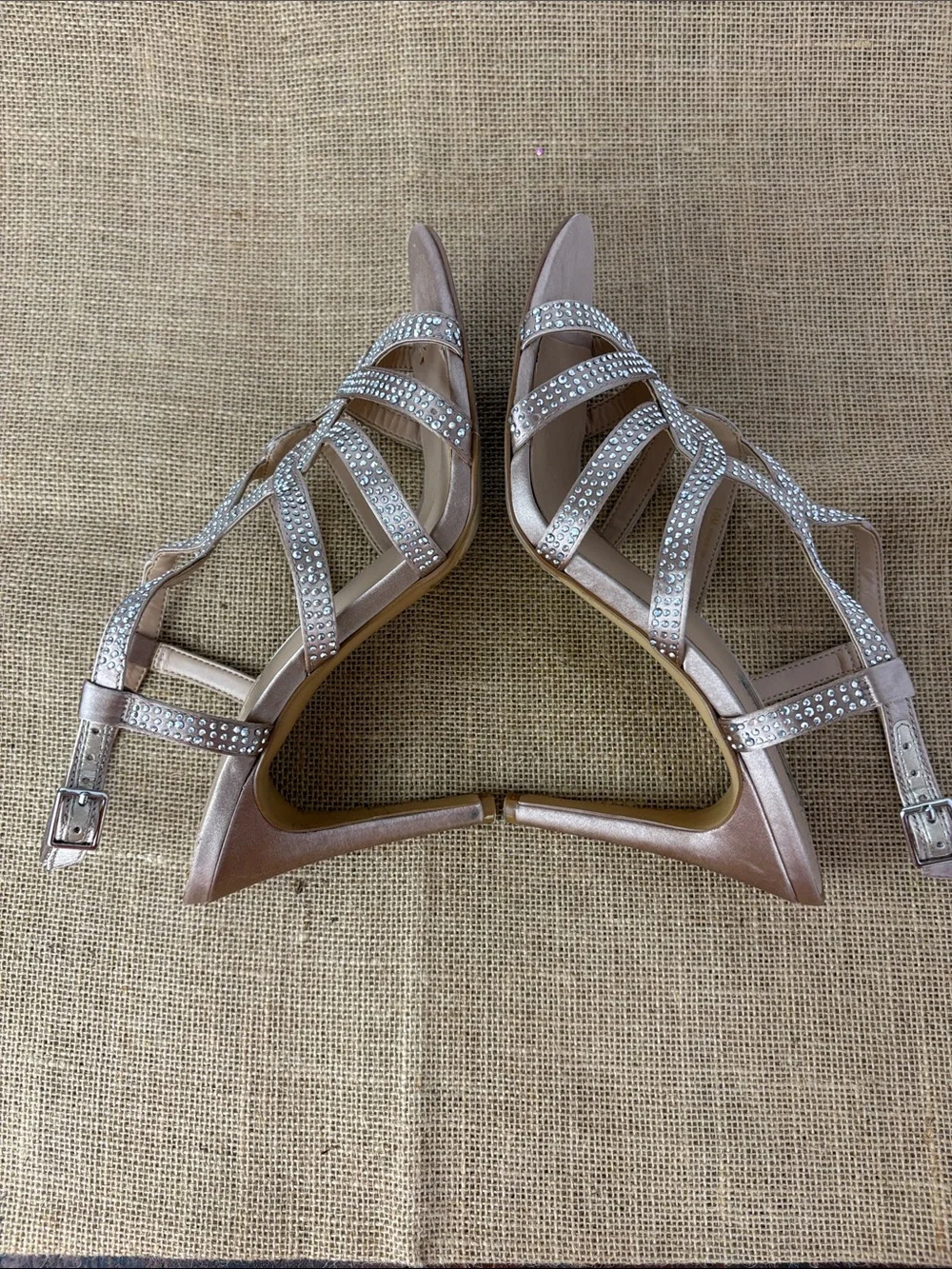 Women's Champagne Gold Strappy Studded High Heels Size 10